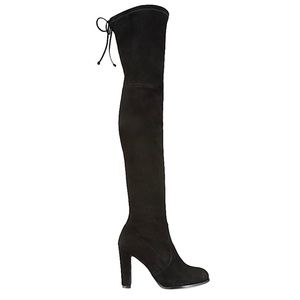 Stuart Weitzman black stretch suede Highland thigh high over knee boots size 8